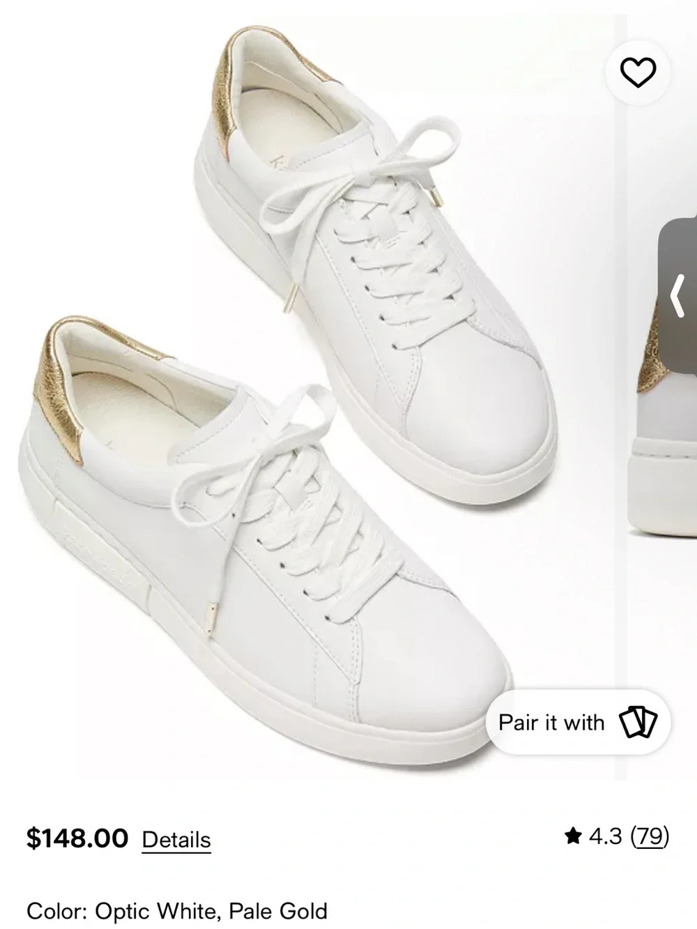 kate spade Lift White Leather Lace-Up Sneakers with Gold Heel Tab